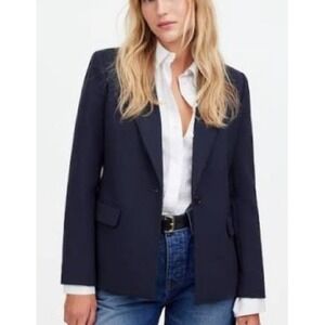 Madewell Alston Blazer Navy Blue Wool Blend Single Button Blazer Jacket Size 6